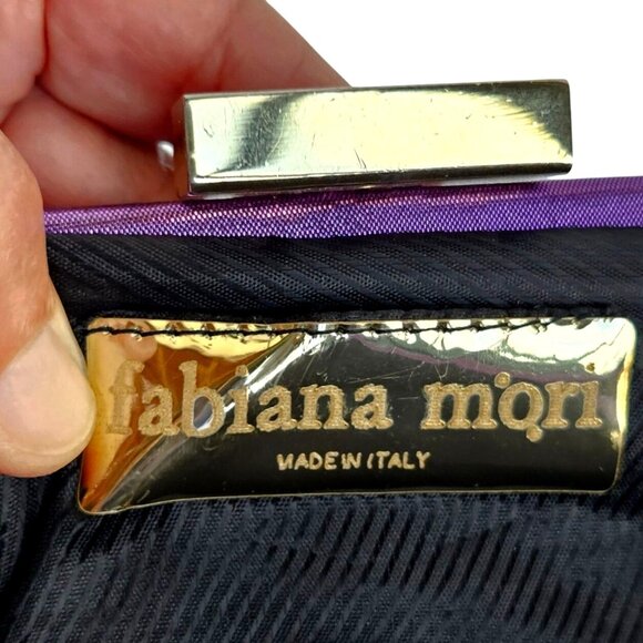 Fabiana Mori Italian Purple Satin Evening Bag Rhinestone Bow Chain Handle 2010s - Picture 2 of 12